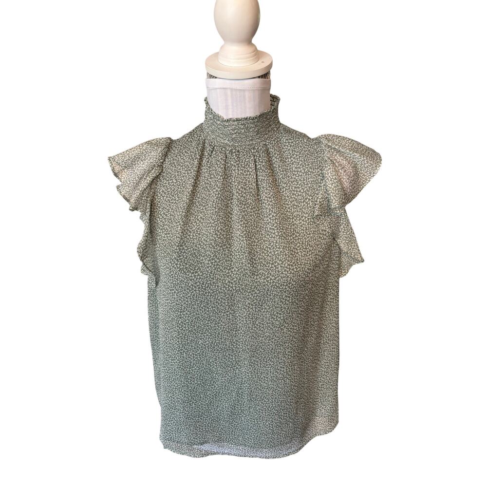 1. State Green Flutter Sleeve Smocked Neck Blouse Size S NWT